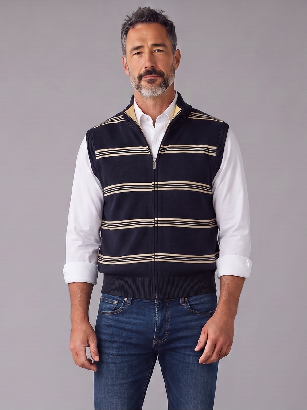 Brooks Brothers Men’s Striped Black Crewneck Zip Sweater Vest Medium - Picture 3 of 12